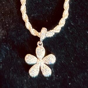 Elegant 925 Rope Chain Necklace with silver Moissonite flower pendant